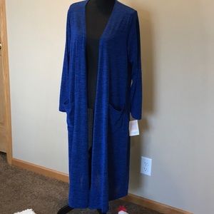 Women’s NWT Lularoe Long Royal Blue Heathered Cardigan Size Large